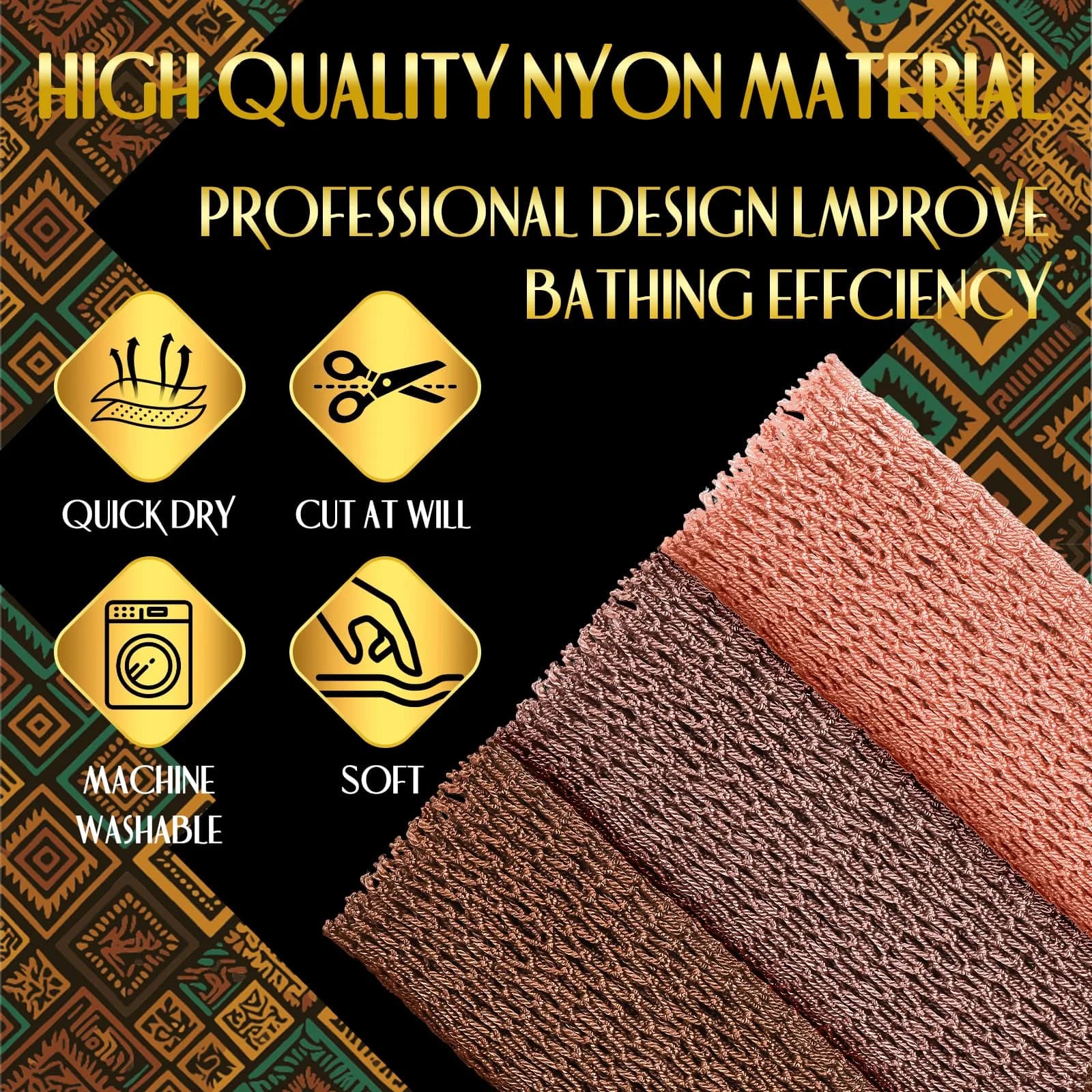 UJFQBH African Net Sponge Authentic, Exfoliating Body Scrubber for Back and Hard to Reach Areas, Gentle Daily Exfoliation for Deep Cleansing, Quick Drying Shower Essential Rosewood 3 Pack - view 2