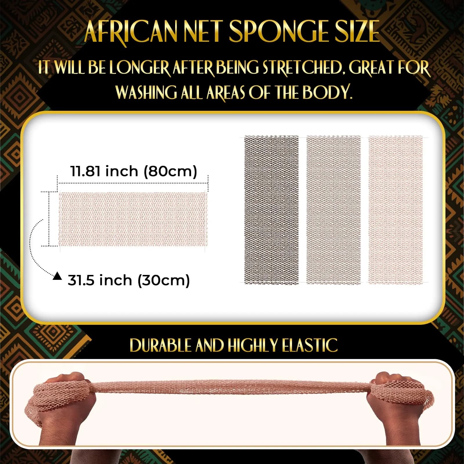 UJFQBH African Net Sponge Authentic, Exfoliating Body Scrubber for Back and Hard to Reach Areas, Gentle Daily Exfoliation for Deep Cleansing, Quick Drying Shower Essential Rosewood 3 Pack - view 3