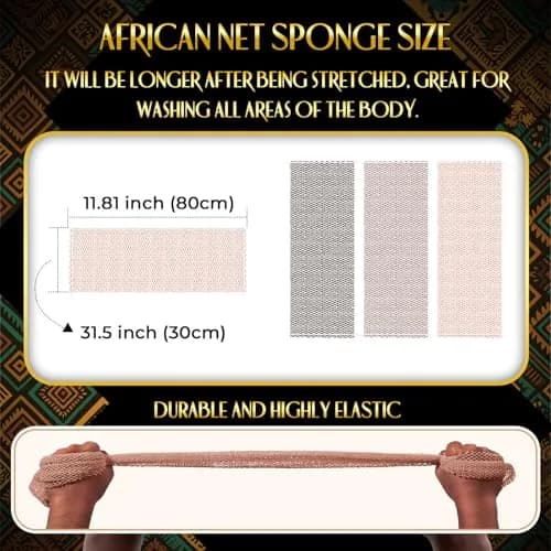 UJFQBH African Net Sponge Authentic, Exfoliating Body Scrubber for Back and Hard to Reach Areas, Gentle Daily Exfoliation for Deep Cleansing, Quick Drying Shower Essential Rosewood 3 Pack thumbnail 3