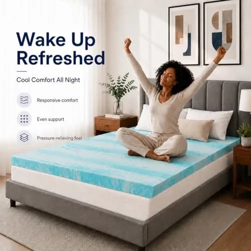 Beddle Twin XL 3 Inch Gel Memory Foam Mattress Topper | Ventilated Design, Blue thumbnail 5