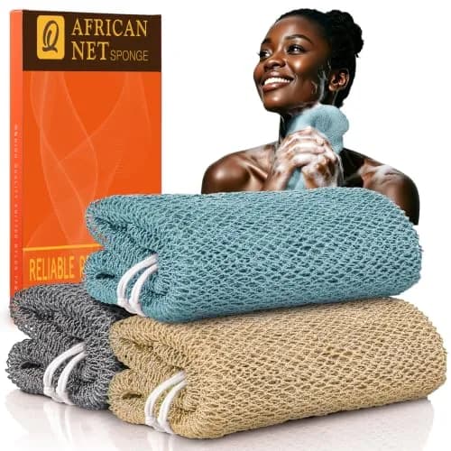 UJFQBH African Net Sponge 3 Pack (Aqua Grey) | Deep Cleansing Back Scrubber for Hard to Reach Areas thumbnail 1