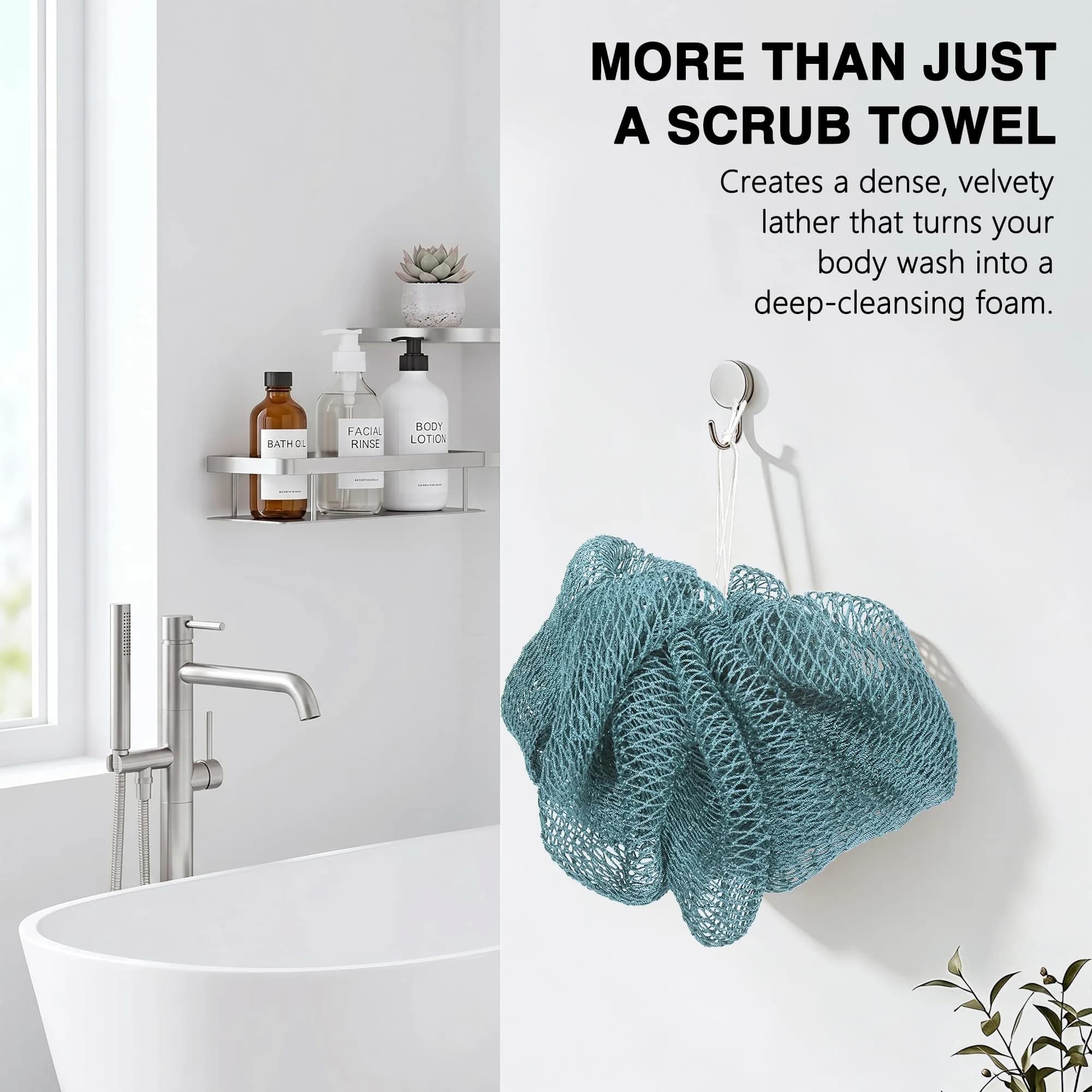 UJFQBH African Net Sponge 3 Pack (Aqua Grey) | Deep Cleansing Back Scrubber for Hard to Reach Areas - view 2