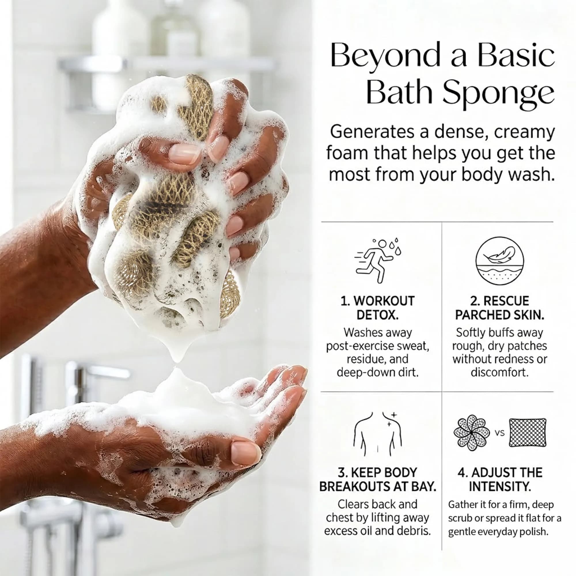 UJFQBH African Net Sponge 3 Pack (Aqua Grey) | Deep Cleansing Back Scrubber for Hard to Reach Areas - view 3