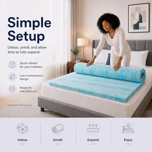 Beddle Twin Size 3 Inch Gel Memory Foam Mattress Topper | Ventilated Design, Blue thumbnail 6