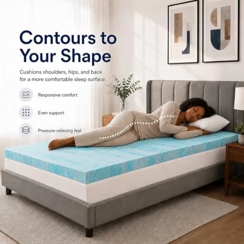 Beddle Twin Size 3 Inch Gel Memory Foam Mattress Topper | Ventilated Design, Blue thumbnail 3