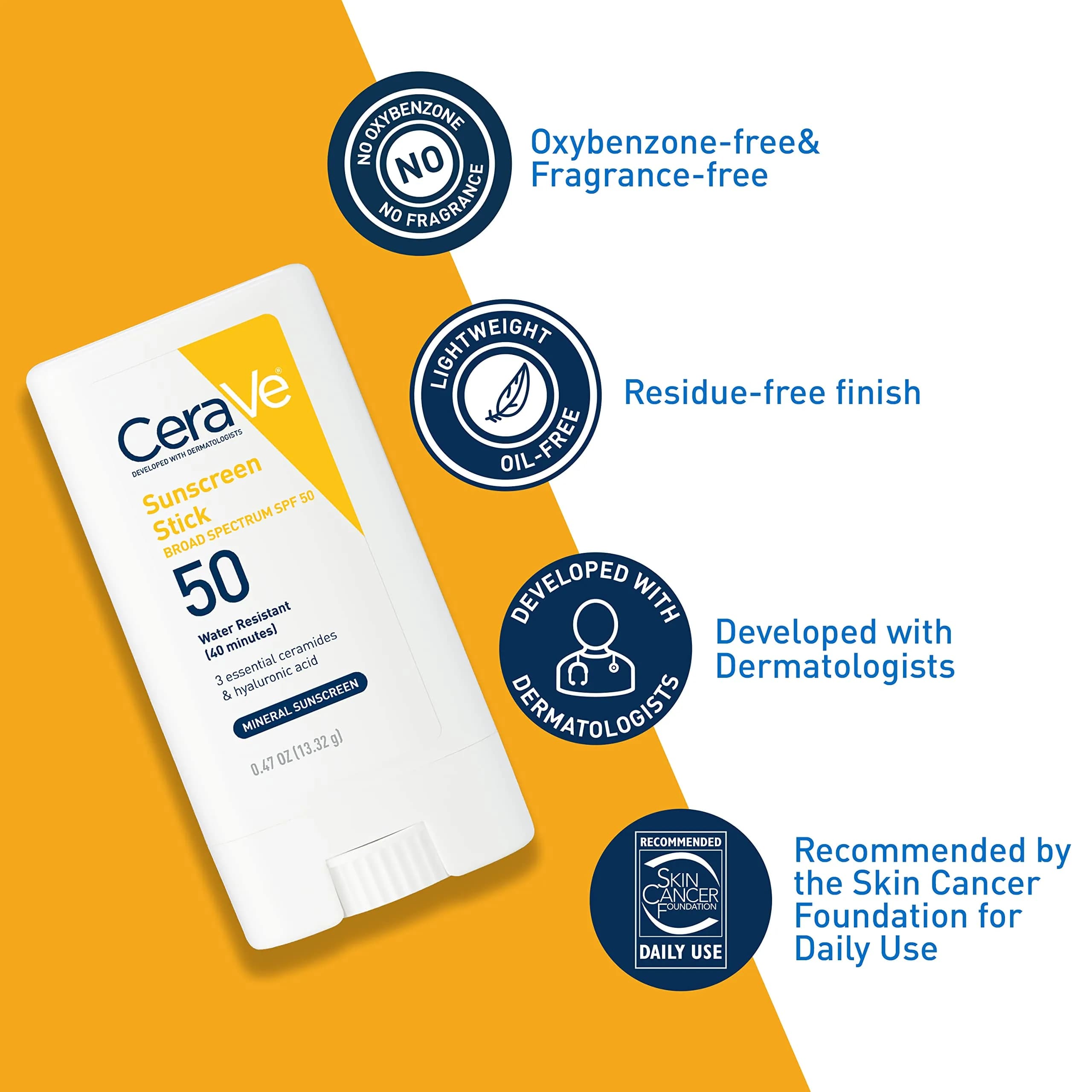 CeraVe Mineral Sunscreen Stick SPF 50, Broad Spectrum Face Sunscreen with Hyaluronic Acid & Ceramides | Fragrance Free & Oil Free - view 3