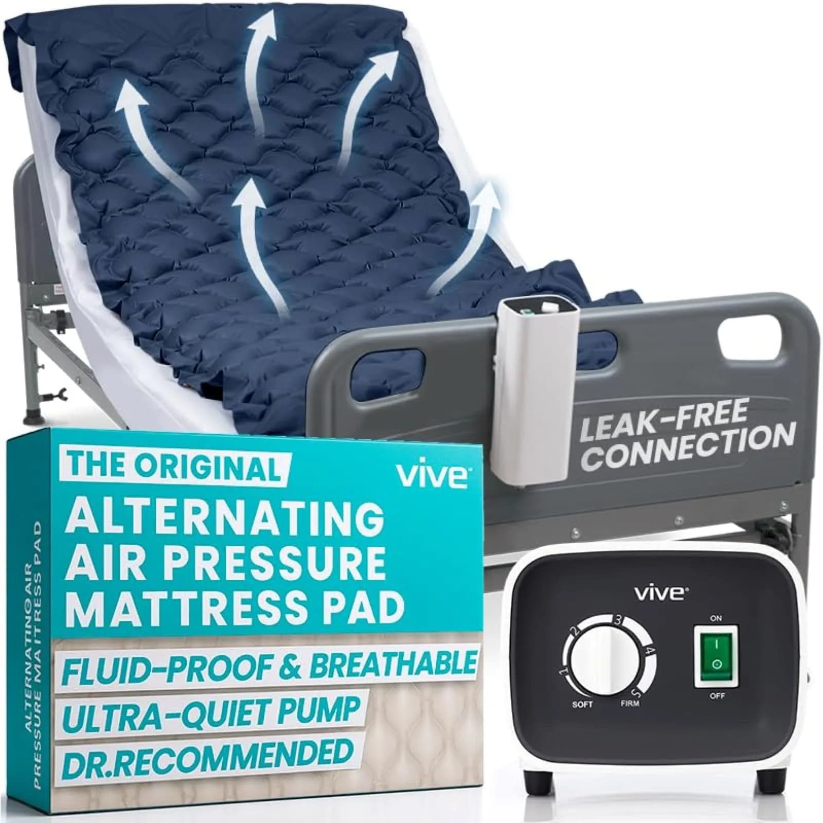 Vive Alternating Air Pressure Mattress Pad with Pump 203 cm (78 Inches) | Doctor Recommended for Bed Sore Relief — Blue