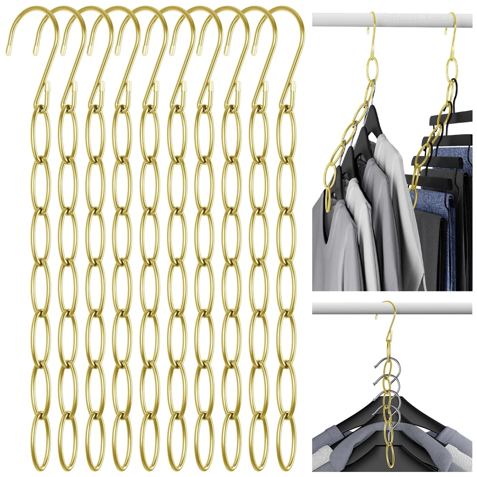 NiHome Clothing Chain Hangers 10-Pack | Space Saving Metal Closet Organizer for All Garments
