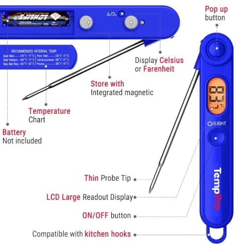 TempPro TempSwift Digital Meat Thermometer for Cooking with Foldable Probe & Backlight | 300°C (572°F) Instant Read thumbnail 5