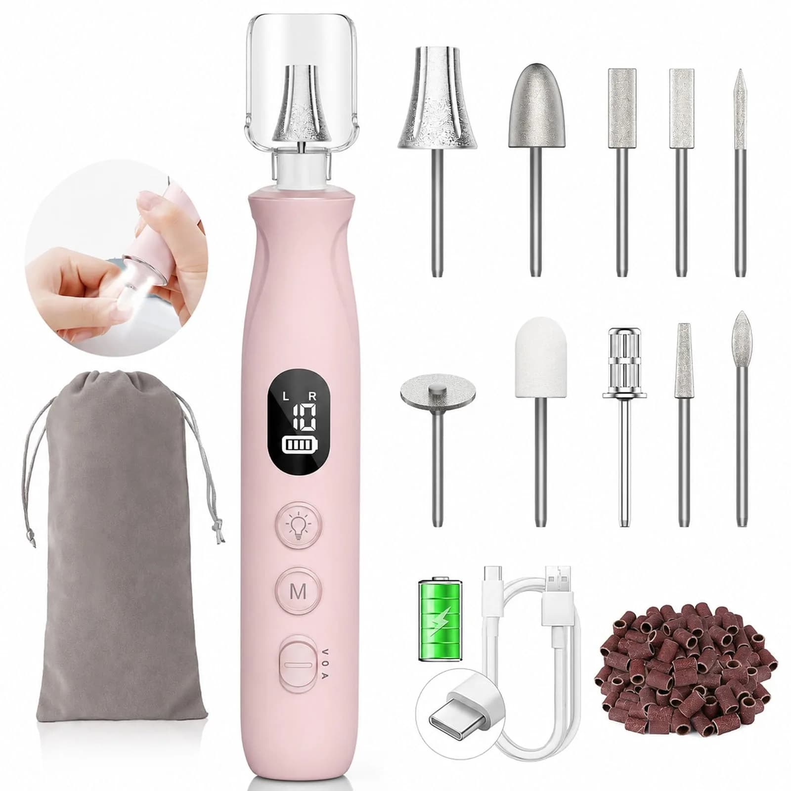 HSKAI Electric Nail File Drill, Toe Nail Grinder for Thick Toenails & Callus, 2000mAh (Vintage Rose) | Salon-Quality Manicure & Pedicure Tool