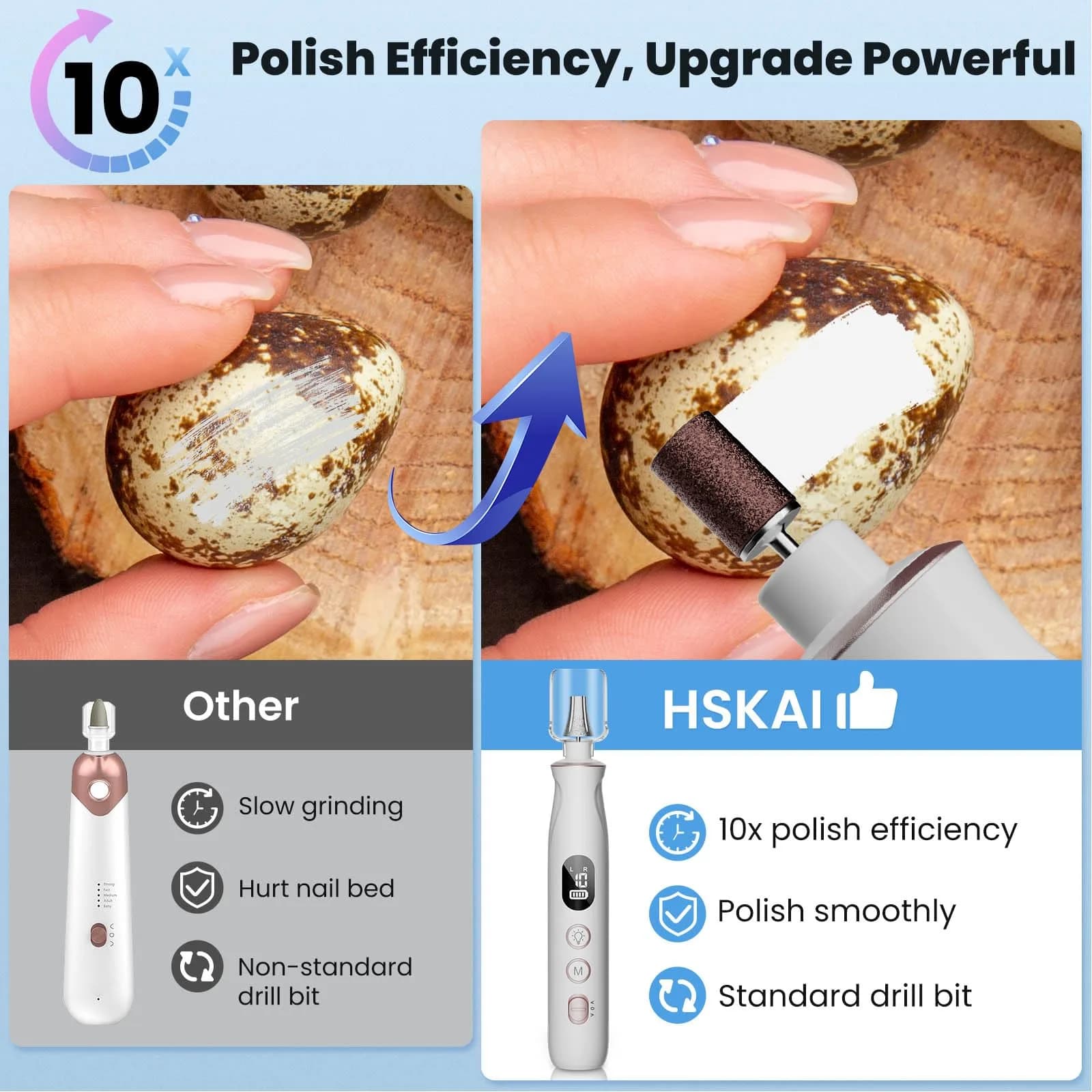 HSKAI Electric Nail File Drill, Toe Nail Grinder for Thick Toenails & Callus, 2000mAh (Vintage Rose) | Salon-Quality Manicure & Pedicure Tool - view 2