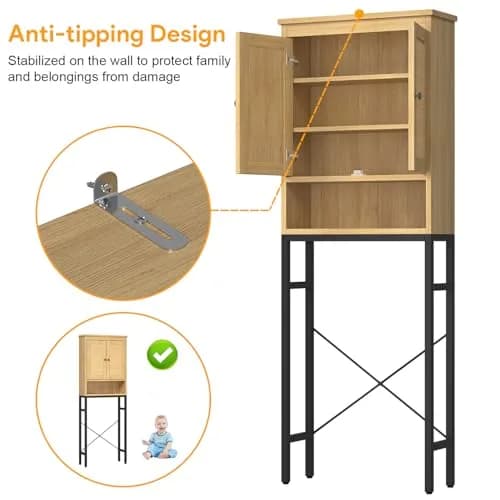 knoworld Rattan Over The Toilet Storage Cabinet | Space Saver Bathroom Organizer with Adjustable Shelf (66.93in x 23.62in x 7.87in) thumbnail 5