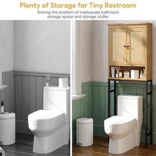 knoworld Rattan Over The Toilet Storage Cabinet | Space Saver Bathroom Organizer with Adjustable Shelf (66.93in x 23.62in x 7.87in) thumbnail 7