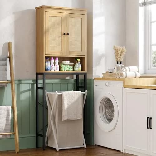 knoworld Rattan Over The Toilet Storage Cabinet | Space Saver Bathroom Organizer with Adjustable Shelf (66.93in x 23.62in x 7.87in) thumbnail 8