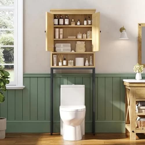knoworld Rattan Over The Toilet Storage Cabinet | Space Saver Bathroom Organizer with Adjustable Shelf (66.93in x 23.62in x 7.87in) thumbnail 2