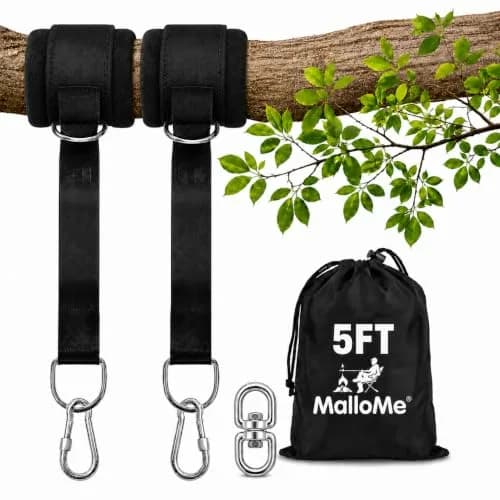 MalloMe Heavy Duty Tree Swing Straps & Hammock Straps for Trees – 2200 LB Capacity, 5FT Black D-Ring Style with Swivel & Carabiners | Multi-Purpose Hanging Kit thumbnail 1