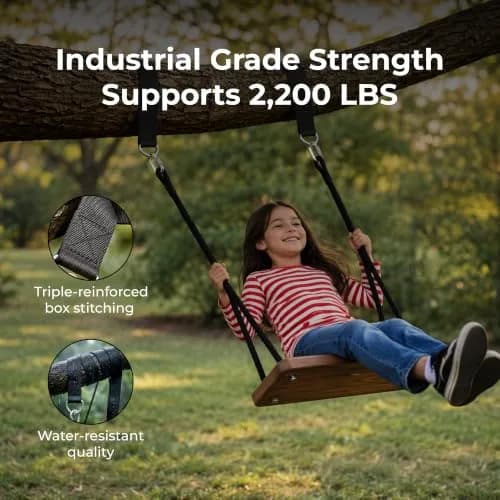MalloMe Heavy Duty Tree Swing Straps & Hammock Straps for Trees – 2200 LB Capacity, 5FT Black D-Ring Style with Swivel & Carabiners | Multi-Purpose Hanging Kit thumbnail 5
