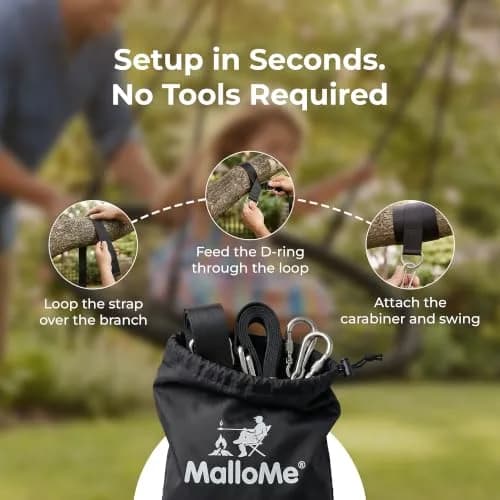MalloMe Heavy Duty Tree Swing Straps & Hammock Straps for Trees – 2200 LB Capacity, 5FT Black D-Ring Style with Swivel & Carabiners | Multi-Purpose Hanging Kit thumbnail 7