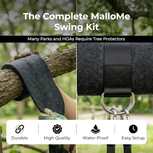 MalloMe Heavy Duty Tree Swing Straps & Hammock Straps for Trees – 2200 LB Capacity, 5FT Black D-Ring Style with Swivel & Carabiners | Multi-Purpose Hanging Kit thumbnail 2