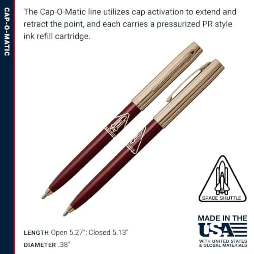 Fisher Space Pen Burgundy and Gold Space Shuttle Imprint Cap-O-Matic Pen | Writes Upside Down & Extreme Temperatures thumbnail 6