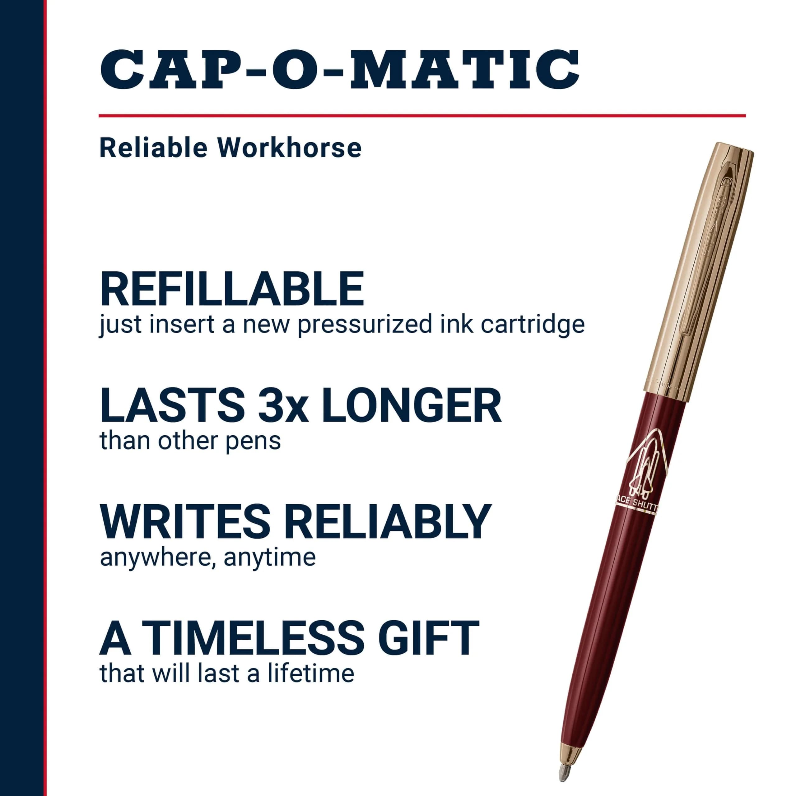 Fisher Space Pen Cap-O-Matic Burgundy Barrel / Gold Cap Space Shuttle Imprint - view 2