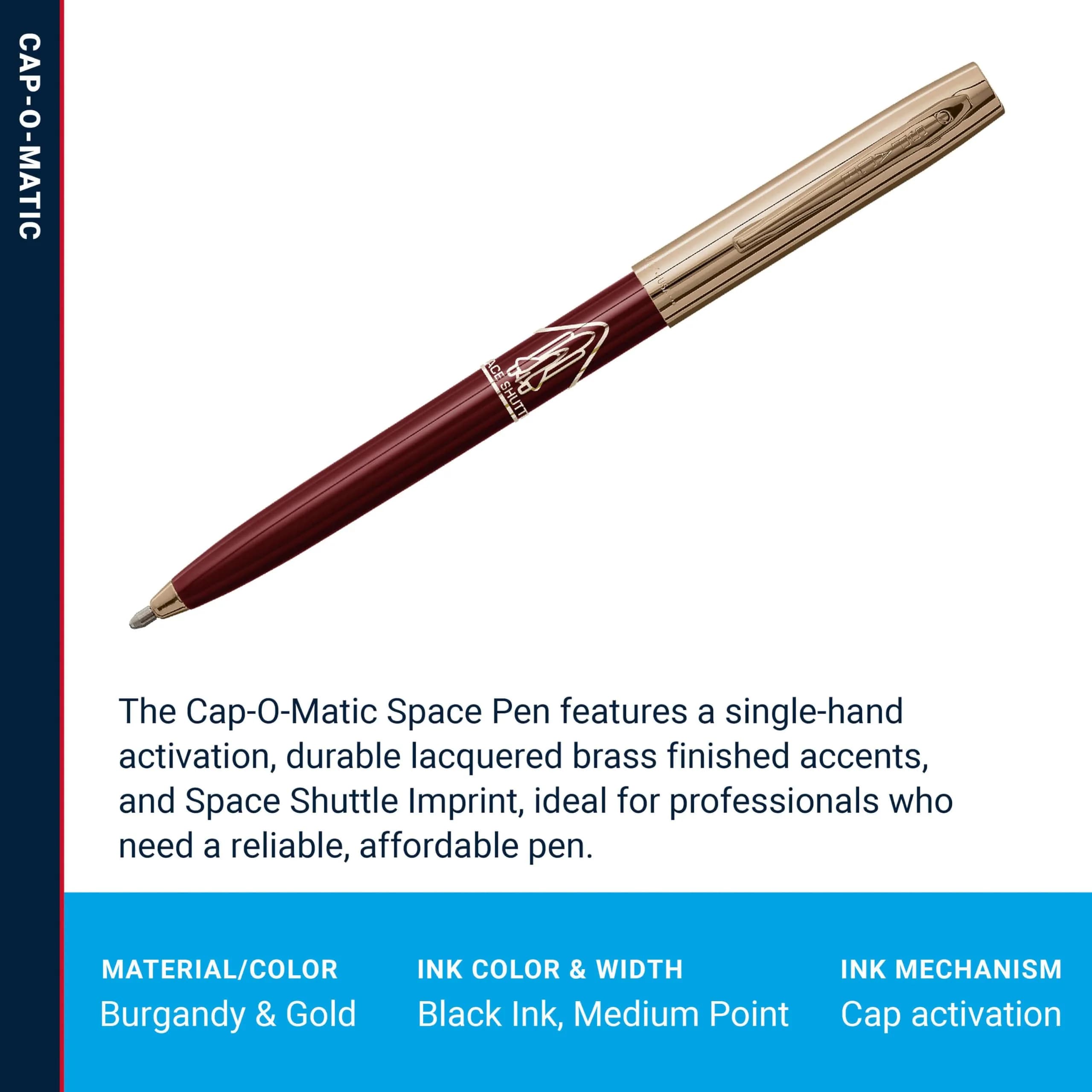 Fisher Space Pen Cap-O-Matic Burgundy Barrel / Gold Cap Space Shuttle Imprint - view 3