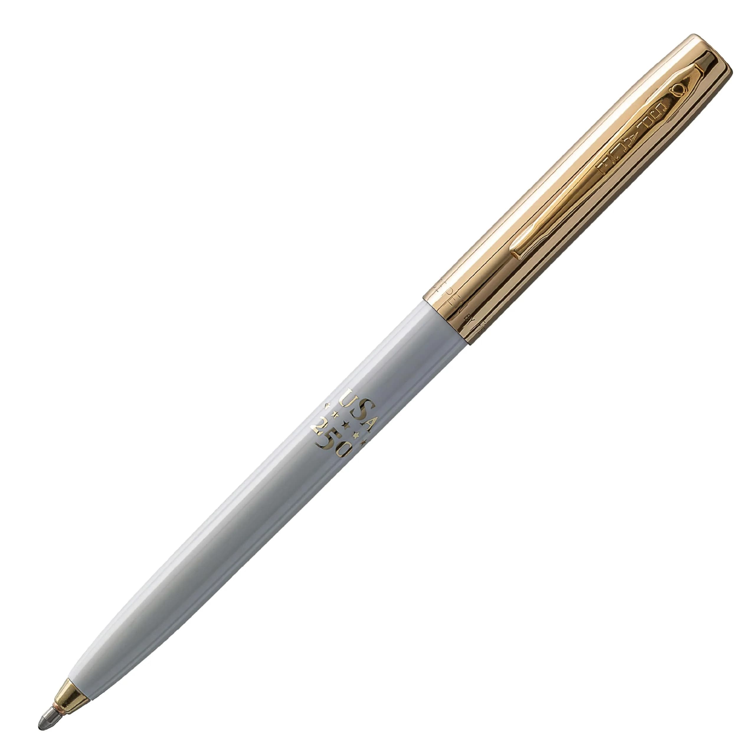 Fisher Cap-O-Matic White Barrel / Gold Cap Space Shuttle Imprint Pen | Writes Upside Down - main product image