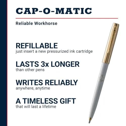 Fisher Space Pen White and Gold America 250 Cap-O-Matic Pen | Writes Upside Down & Extreme Temperatures thumbnail 2