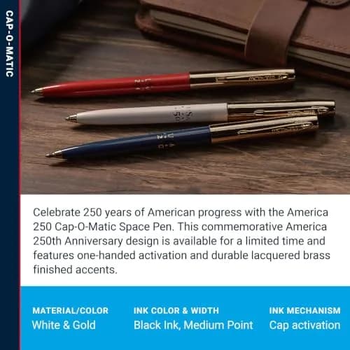 Fisher Space Pen White and Gold America 250 Cap-O-Matic Pen | Writes Upside Down & Extreme Temperatures thumbnail 3