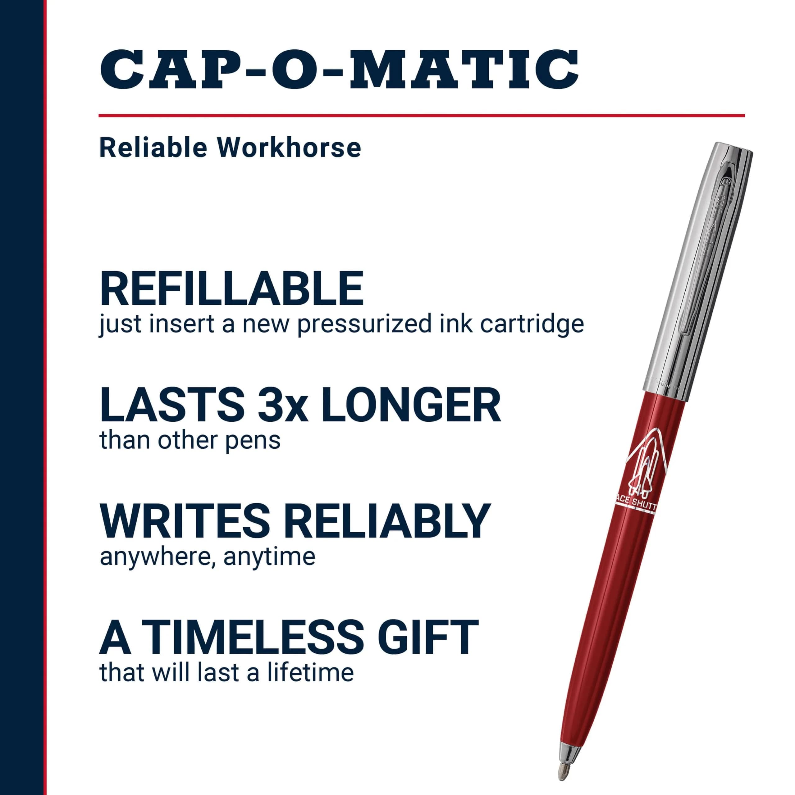 Fisher Space Pen Red Barrel / Chrome Cap Space Shuttle Imprint Cap-O-Matic Pen | Writes Upside Down & Extreme Temperatures - view 2