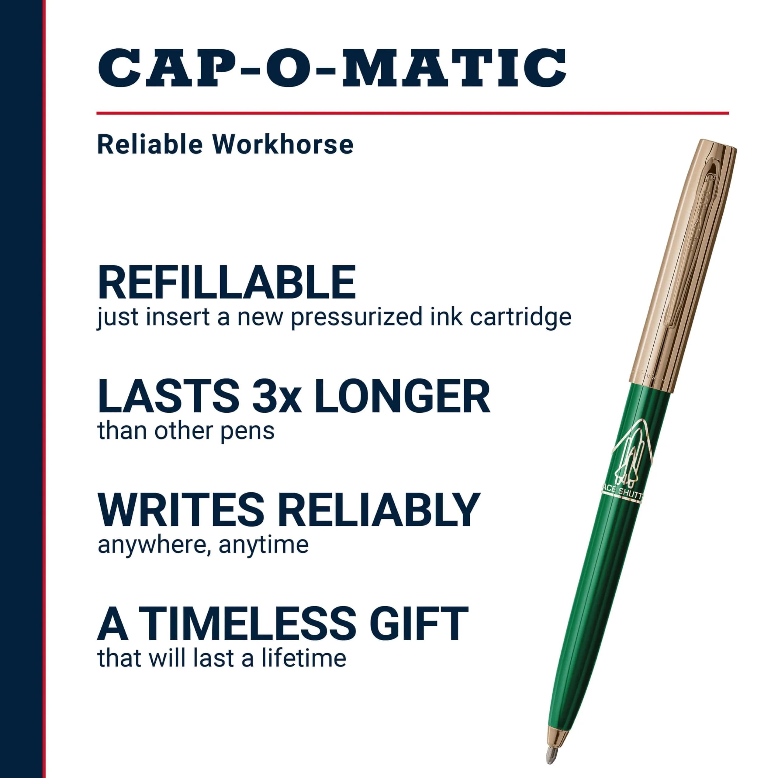 Fisher Space Pen Cap-O-Matic Green Barrel / Gold Cap Space Shuttle Imprint Pen - view 2