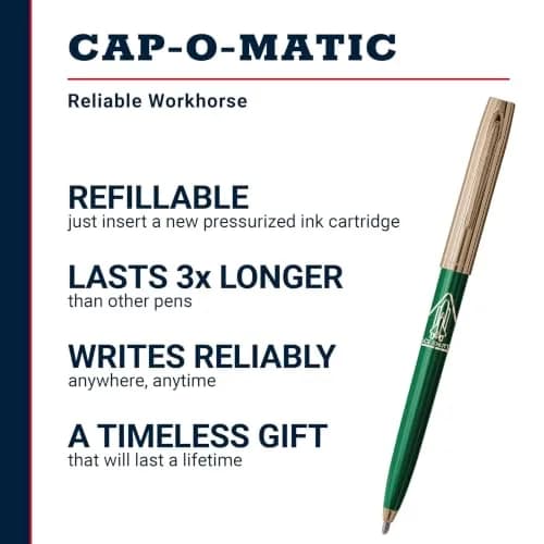 Fisher Space Pen Cap-O-Matic Green Barrel / Gold Cap Space Shuttle Imprint Pen thumbnail 2
