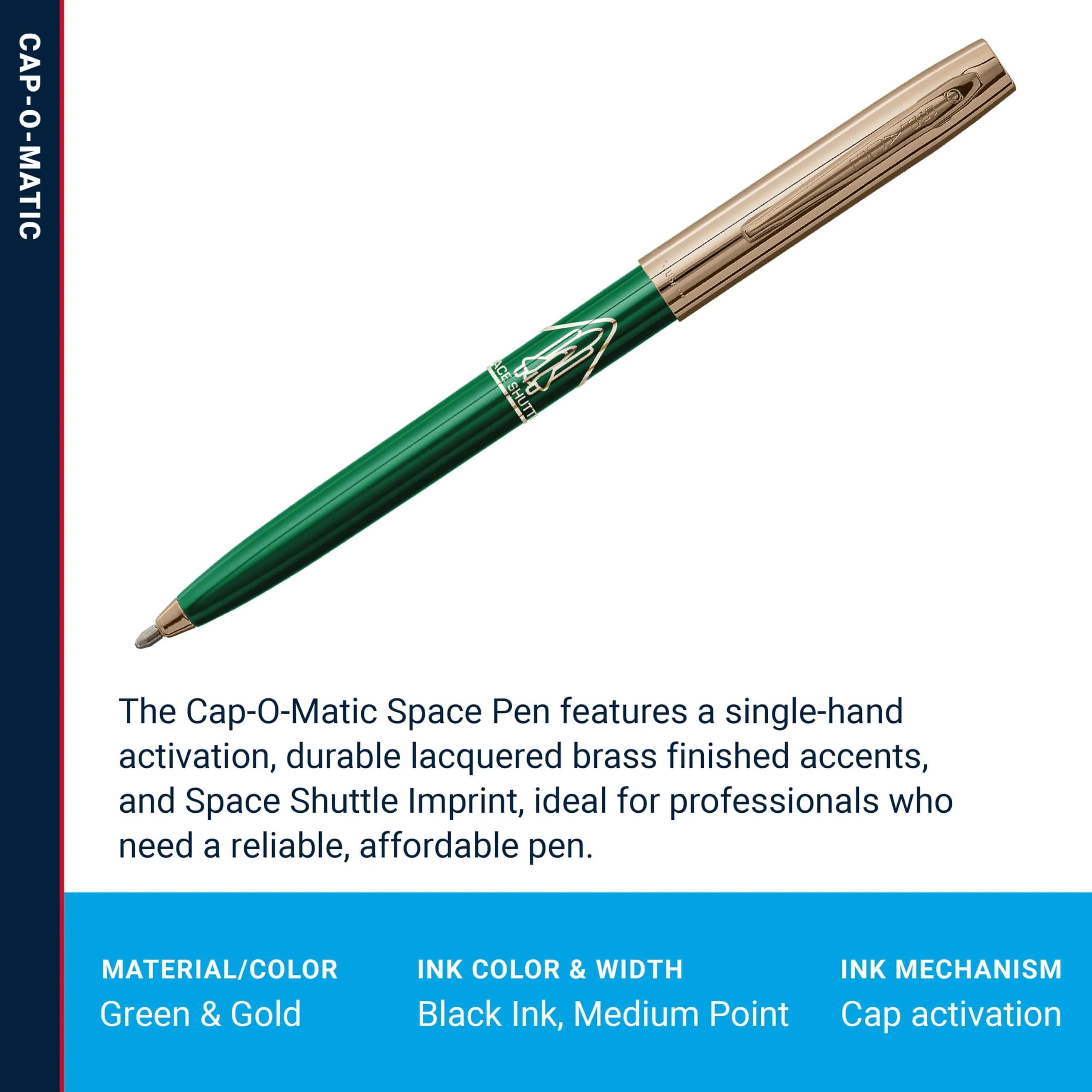 Fisher Space Pen Cap-O-Matic Green Barrel / Gold Cap Space Shuttle Imprint Pen - view 3