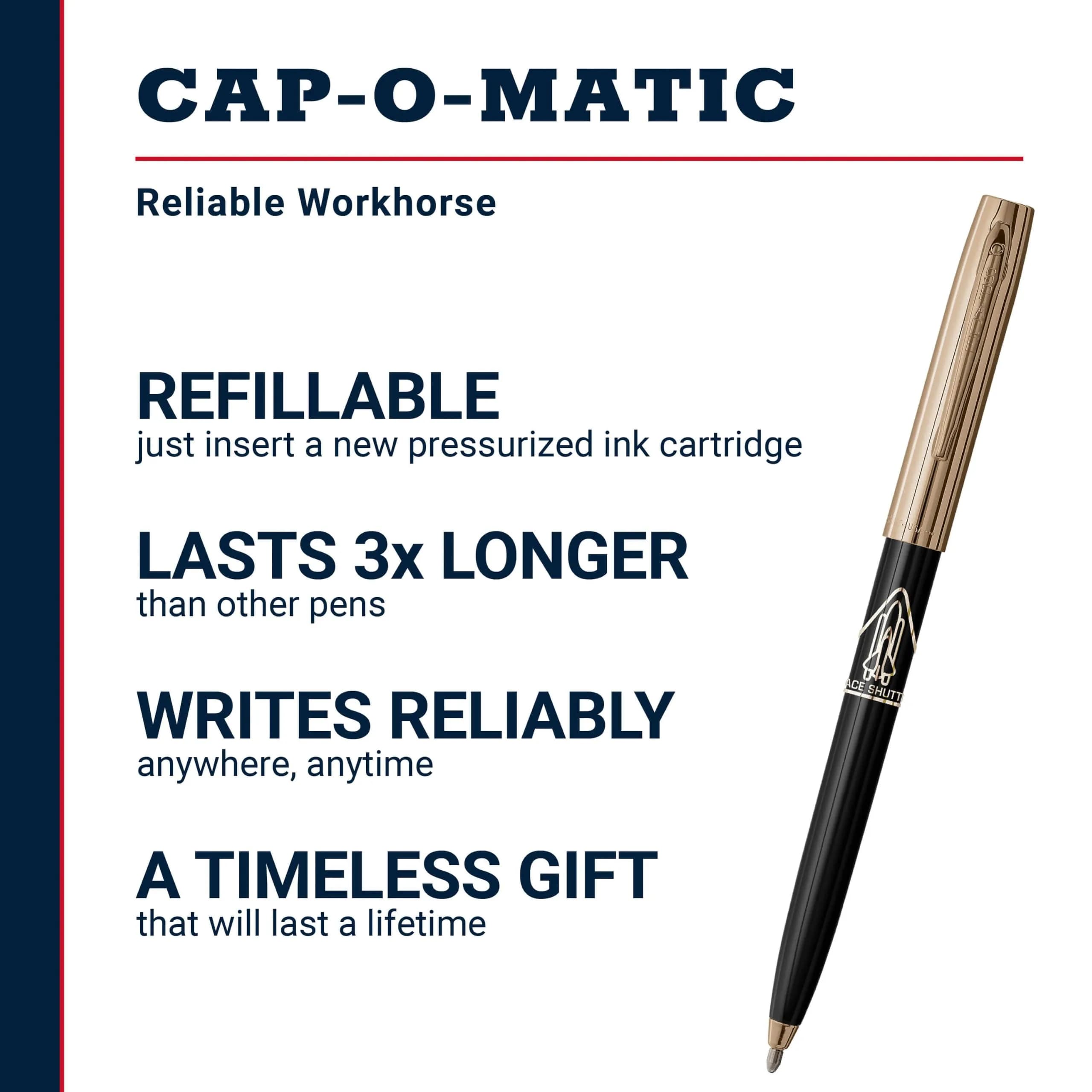Fisher Space Pen Cap-O-Matic Black Barrel / Gold Cap Space Shuttle Imprint Pen - view 2