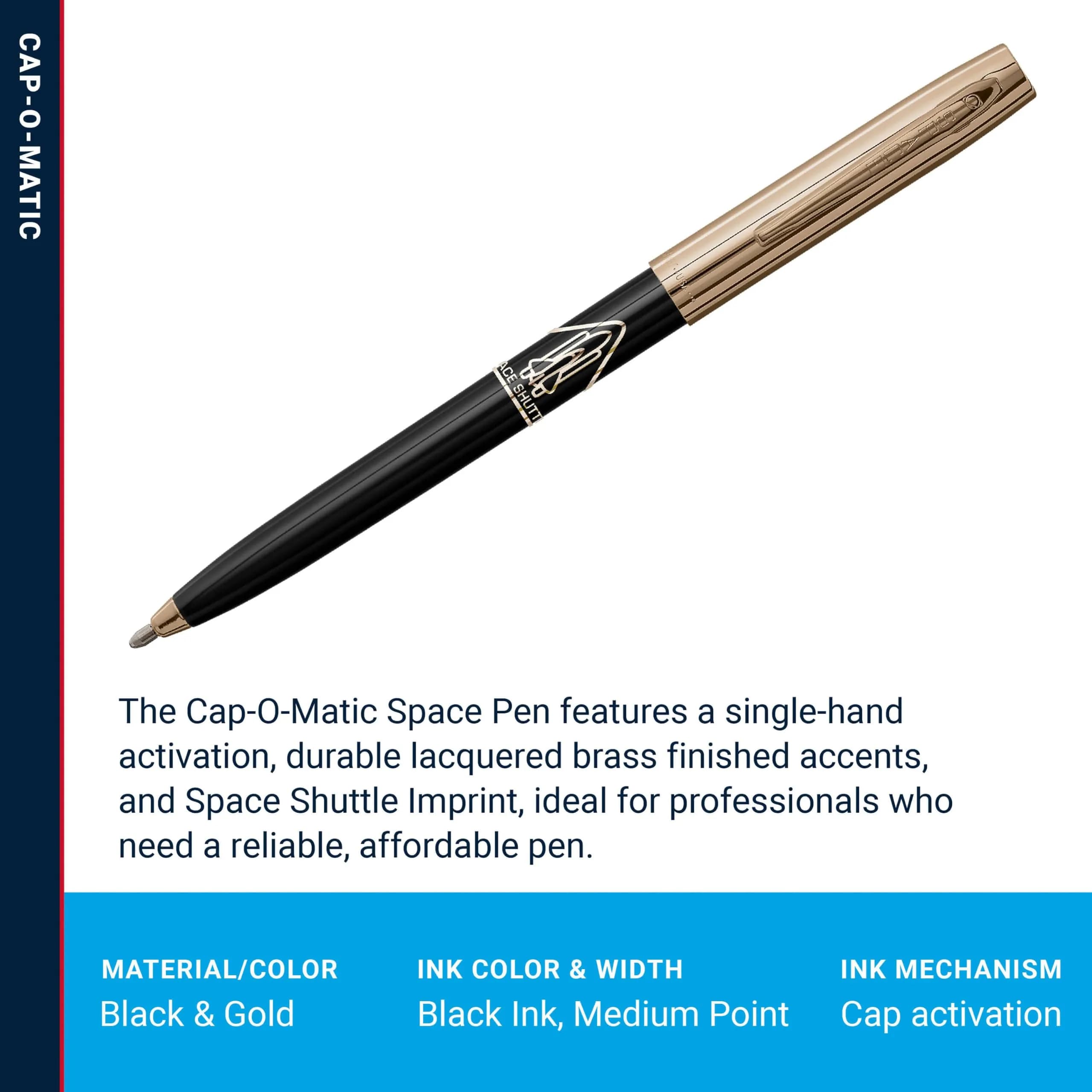 Fisher Space Pen Cap-O-Matic Black Barrel / Gold Cap Space Shuttle Imprint Pen - view 3