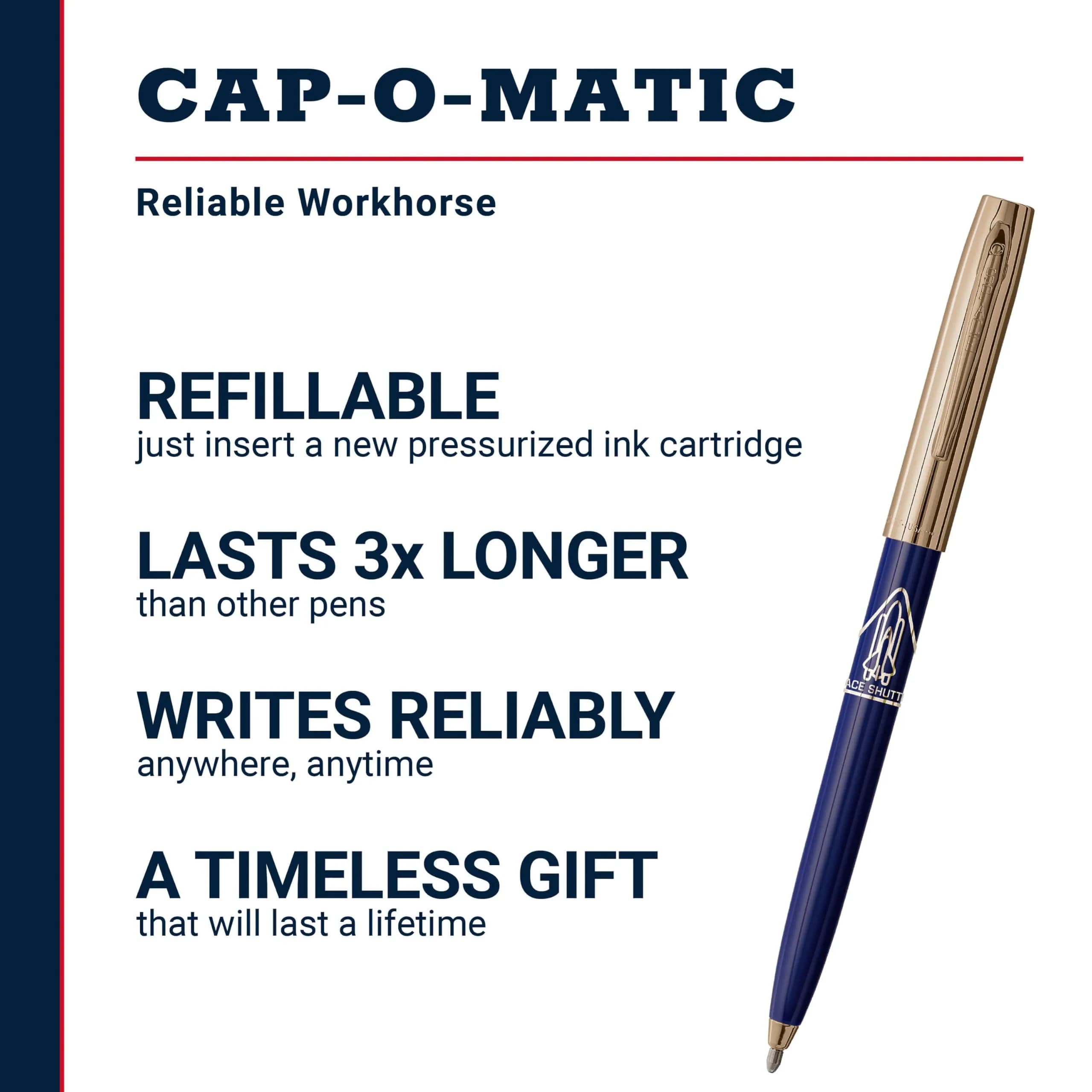 Fisher Space Pen Cap-O-Matic Blue Barrel / Gold Cap Space Shuttle Imprint - view 2