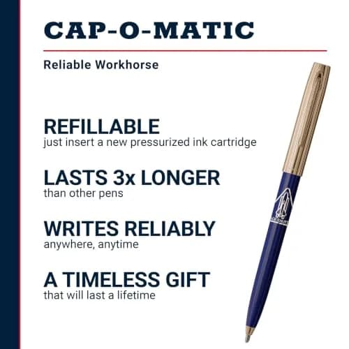 Fisher Space Pen Cap-O-Matic Blue Barrel / Gold Cap Space Shuttle Imprint thumbnail 2