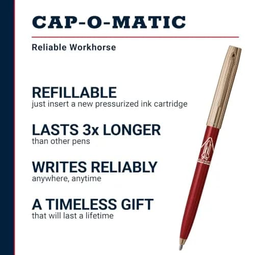 Fisher Cap-O-Matic Red Barrel / Gold Cap Space Shuttle Imprint Pen - Writes Upside Down thumbnail 2