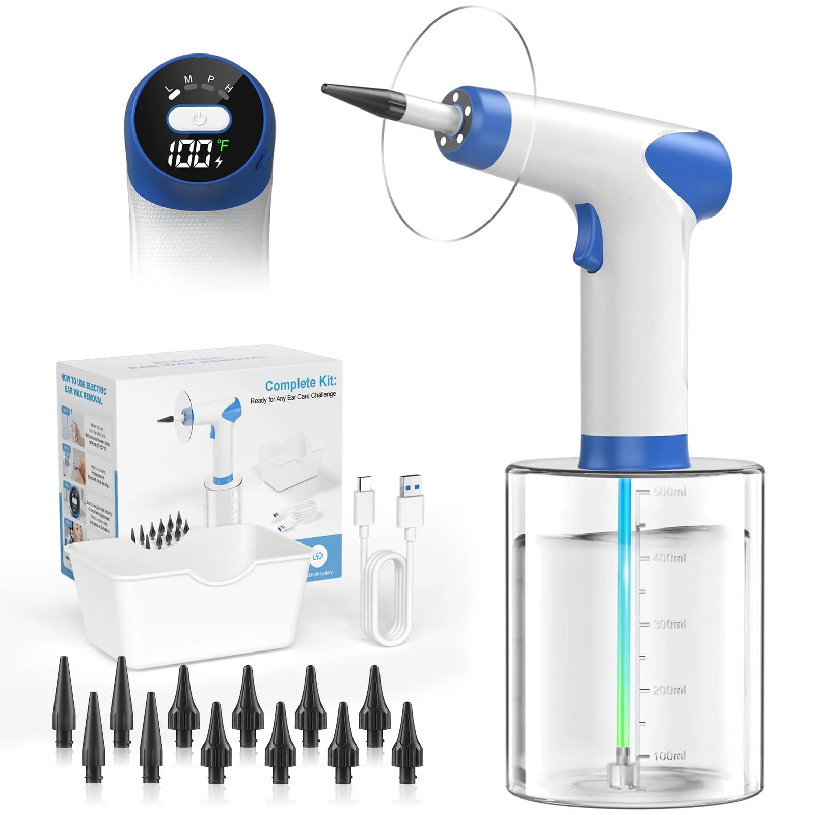 featjoy Electric Ear Wax Removal Kit with AI Chip & Real-Time Temp Display | 500ml Water Tank, 12 Modes, 180-Day Battery - main product image