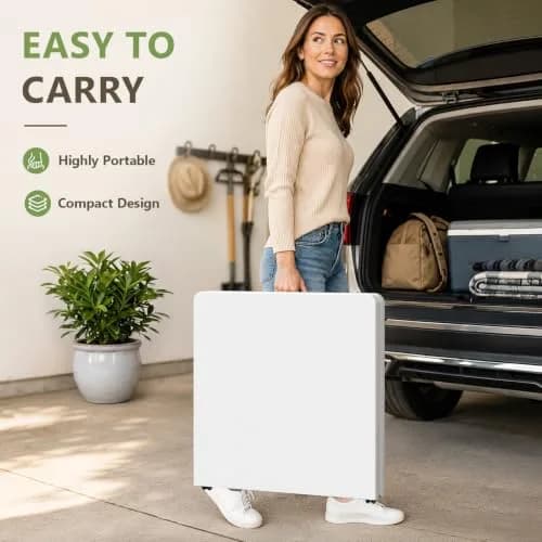 FurniEdge 4FT White Folding Table | Heavy Duty Portable with Adjustable Height Support 300lbs thumbnail 5