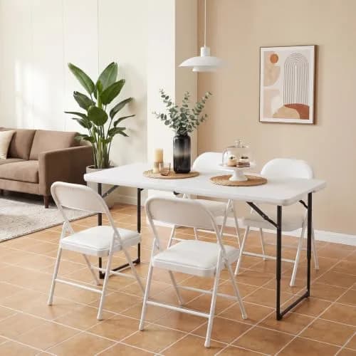 FurniEdge 4FT White Folding Table | Heavy Duty Portable with Adjustable Height Support 300lbs thumbnail 7