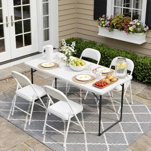 FurniEdge 4FT White Folding Table | Heavy Duty Portable with Adjustable Height Support 300lbs thumbnail 8