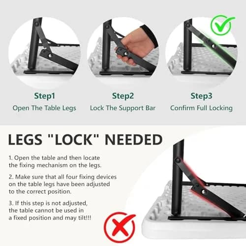 FurniEdge 4FT White Folding Table | Heavy Duty Portable with Adjustable Height Support 300lbs thumbnail 9