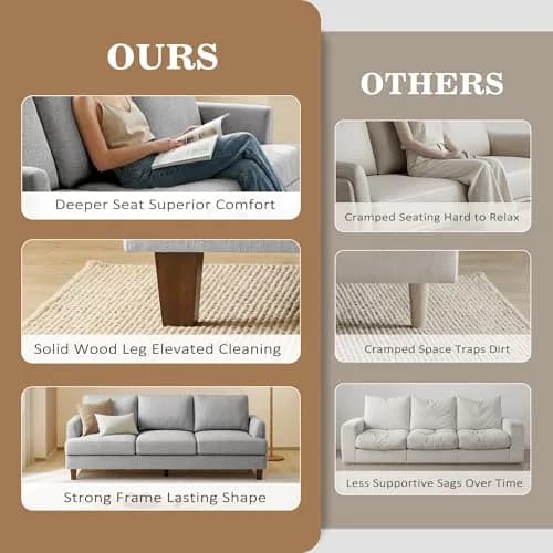 Gericco Mid Century Modern 89" 3-Seater Couch for Living Room, Light Grey | Spacious, Comfortable & Sturdy thumbnail 7