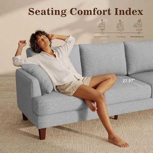 Gericco Mid Century Modern 89" 3-Seater Couch for Living Room, Light Grey | Spacious, Comfortable & Sturdy thumbnail 3
