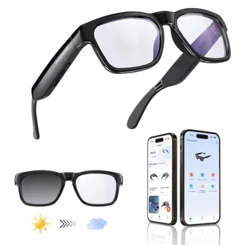 OhO sunshine Smart Glasses Photochromic Bluetooth Sunglasses | AI Real-Time Translation & Open-Ear Audio (36g, Shiny Black) thumbnail 1