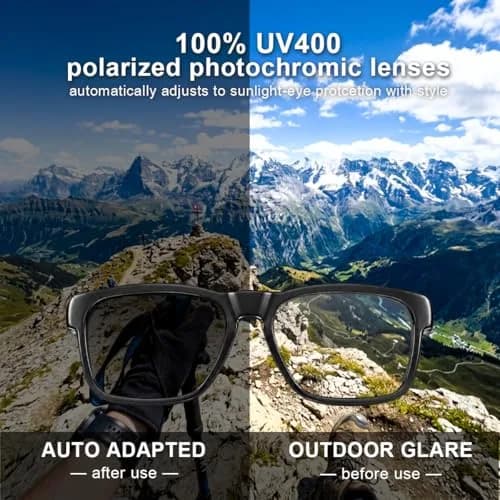 OhO sunshine Smart Glasses Photochromic Bluetooth Sunglasses | AI Real-Time Translation & Open-Ear Audio (36g, Shiny Black) thumbnail 5
