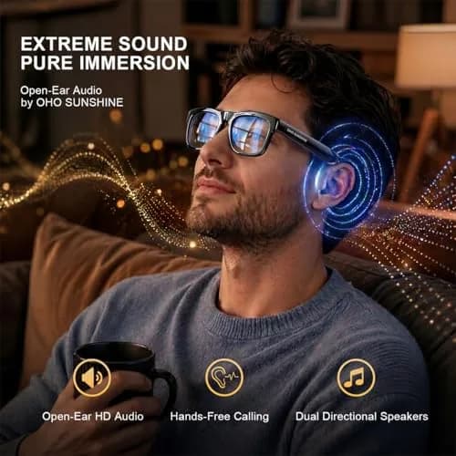 OhO sunshine Smart Glasses Photochromic Bluetooth Sunglasses | AI Real-Time Translation & Open-Ear Audio (36g, Shiny Black) thumbnail 4