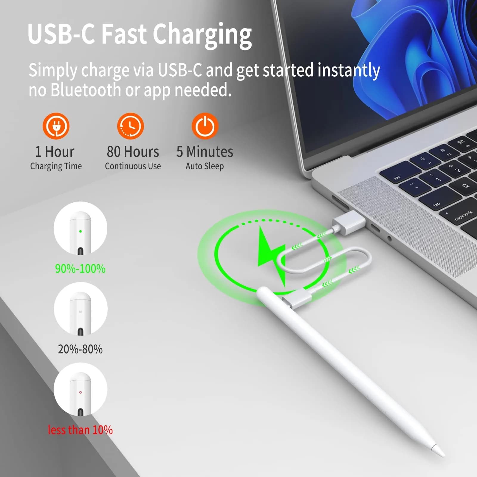 hacey Stylus Pen for Surface Pro 11/10/9/8/X/7+/6/5/4/3, Go 3/2/1, Laptop/Studio/Book 4/3/2/1, Kobo eReaders | 4096 Pressure Sensitivity, USB-C Fast Charge - view 7