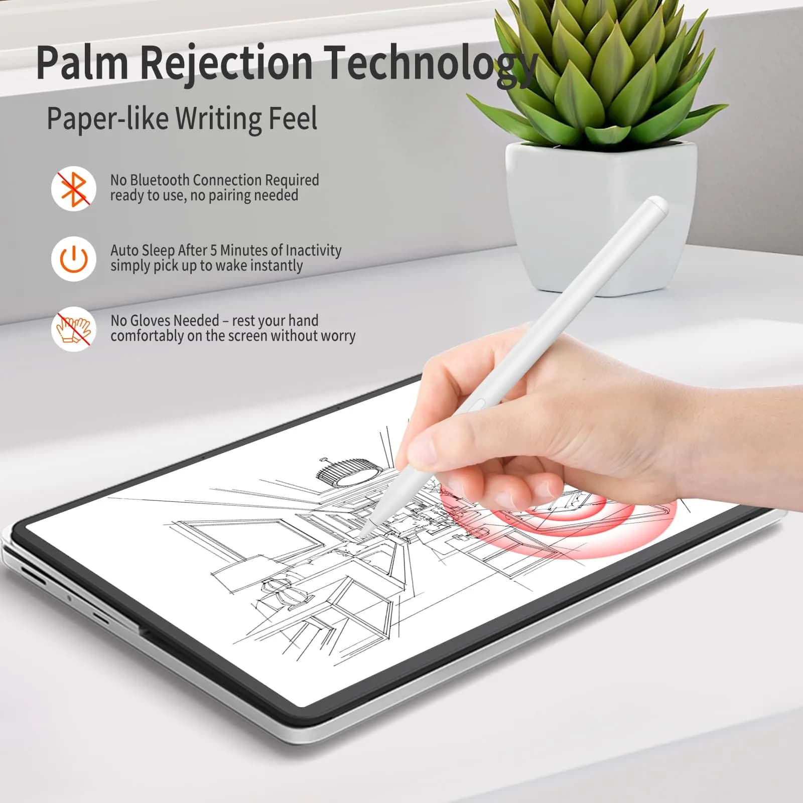 hacey Stylus Pen for Surface Pro 11-3 in White, 1024 Pressure Levels, Palm Rejection, Aluminum Body - view 4
